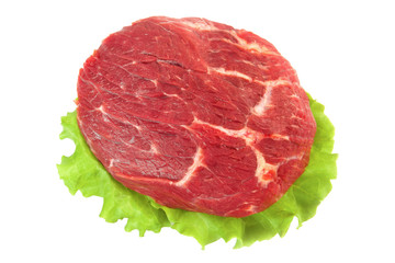 Fresh raw beef isolated on white background, top view