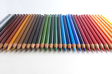 Color pencils on white background