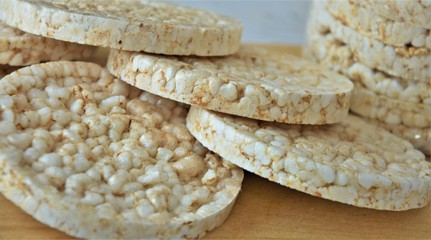 rice round waffles on a wooden board