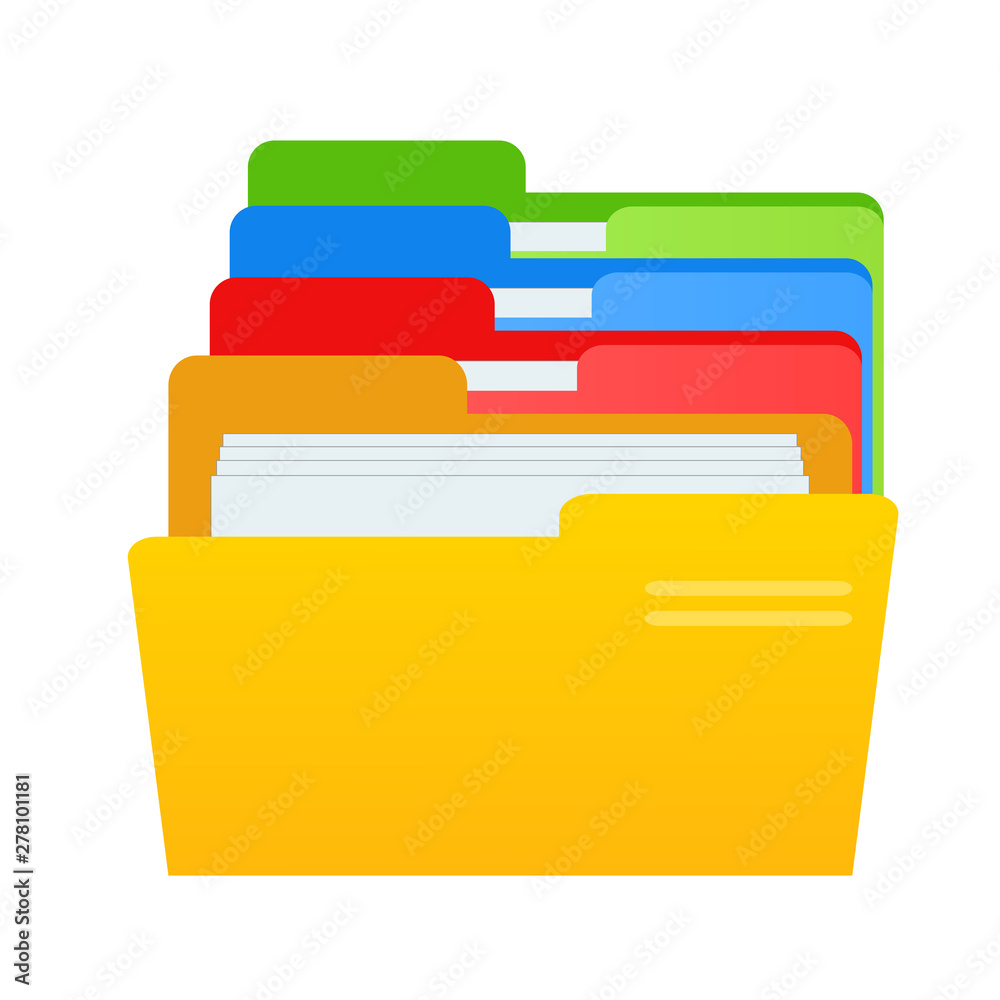 Fototapete web computer color folders with documents files for design on white, stock vector illustration