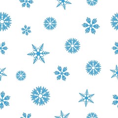 Snowflakes seamless pattern. Template design for poster, banner, wallpapers, web page backgrounds, surface textures. Blue xmas, winter holidays snow crystal element.
