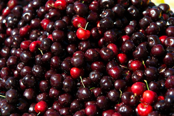 cherry on market shelf.