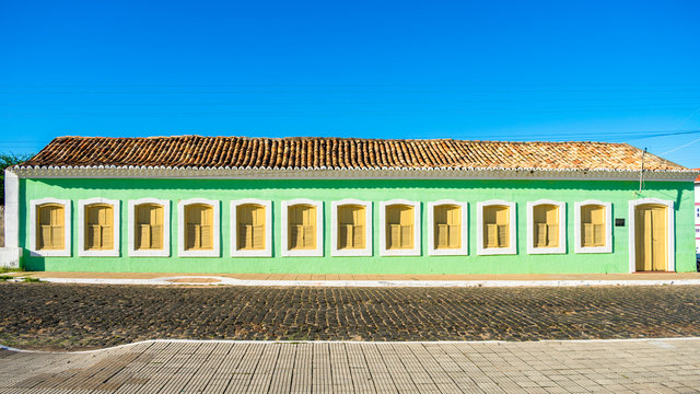 Oeiras, Brazil - Circa June 2019: Preserved building from the XIX century known as the "house of the 12 windows" in the historic center of Oeiras - the first capital of Piaui state