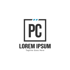 Initial PC logo template with modern frame. Minimalist PC letter logo vector illustration