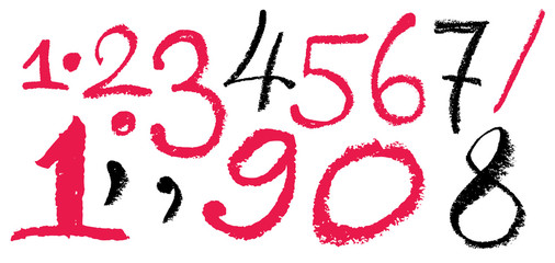 A set of digits written with chalk or pencil. Artistic, calligraphy.