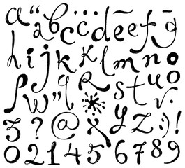 Fototapeta na wymiar Vector english alphabet. Hand drawn letters and figures.