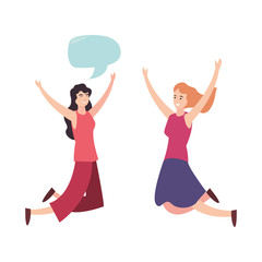 women happy young people talk bubble