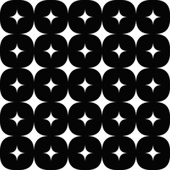 Abstract seamless curved star pattern background - monochrome vector design from stars