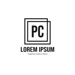 Initial PC logo template with modern frame. Minimalist PC letter logo vector illustration