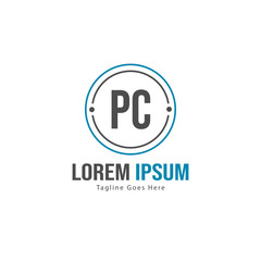 Initial PC logo template with modern frame. Minimalist PC letter logo vector illustration