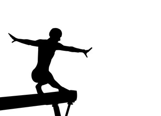 silhouette einer Turnerin auf dem Schwebebalken