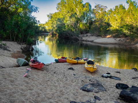 adventure tour with kayaks in the wilderness of the Katherine river, Northern Terretories, Australia
