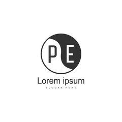 Initial PE logo template with modern frame. Minimalist PE letter logo vector illustration