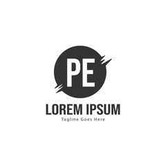 Initial PE logo template with modern frame. Minimalist PE letter logo vector illustration