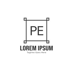 Initial PE logo template with modern frame. Minimalist PE letter logo vector illustration