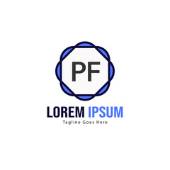 Initial PF logo template with modern frame. Minimalist PF letter logo vector illustration