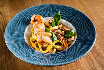 pasta with shrimps and boletus
