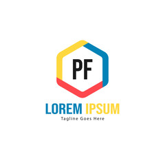Initial PF logo template with modern frame. Minimalist PF letter logo vector illustration