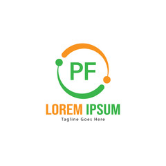 Initial PF logo template with modern frame. Minimalist PF letter logo vector illustration