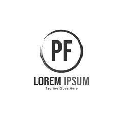 Initial PF logo template with modern frame. Minimalist PF letter logo vector illustration