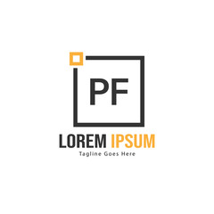 Initial PF logo template with modern frame. Minimalist PF letter logo vector illustration