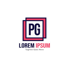 Initial PG logo template with modern frame. Minimalist PG letter logo vector illustration