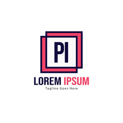 Initial PI logo template with modern frame. Minimalist PI letter logo vector illustration