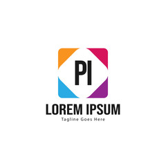 Initial PI logo template with modern frame. Minimalist PI letter logo vector illustration