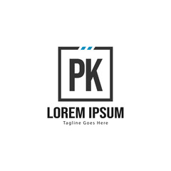Initial PK logo template with modern frame. Minimalist PK letter logo vector illustration
