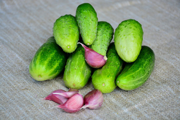  Fresh vegetables. Cucumbers, garlic. Food