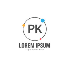 Initial PK logo template with modern frame. Minimalist PK letter logo vector illustration