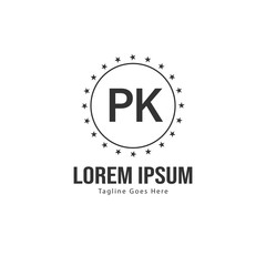 Initial PK logo template with modern frame. Minimalist PK letter logo vector illustration