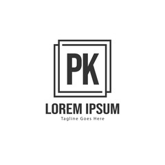 Initial PK logo template with modern frame. Minimalist PK letter logo vector illustration