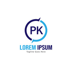 Initial PK logo template with modern frame. Minimalist PK letter logo vector illustration