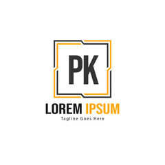 Initial PK logo template with modern frame. Minimalist PK letter logo vector illustration