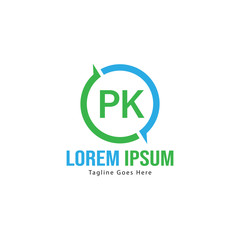 Initial PK logo template with modern frame. Minimalist PK letter logo vector illustration