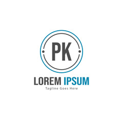 Initial PK logo template with modern frame. Minimalist PK letter logo vector illustration