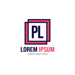 Initial PL logo template with modern frame. Minimalist PL letter logo vector illustration
