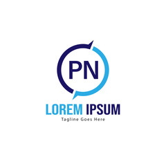 Initial PN logo template with modern frame. Minimalist PN letter logo vector illustration