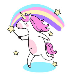  Illustration vector. Magic unicorn with a rainbow