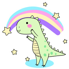  Cute dinosaur with a rainbow. Vector illustration