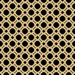 Simple black and gold geometric vector seamless pattern. Circles and lines