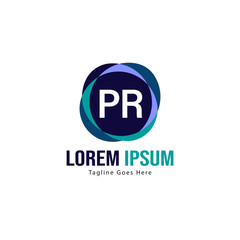 Initial PR logo template with modern frame. Minimalist PR letter logo vector illustration