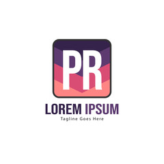 Initial PR logo template with modern frame. Minimalist PR letter logo vector illustration