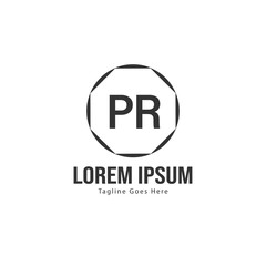 Initial PR logo template with modern frame. Minimalist PR letter logo vector illustration