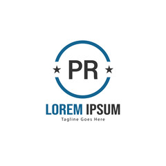 Initial PR logo template with modern frame. Minimalist PR letter logo vector illustration