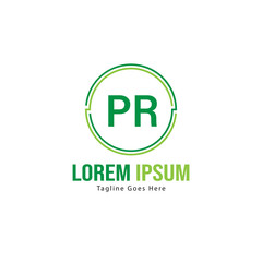 Initial PR logo template with modern frame. Minimalist PR letter logo vector illustration