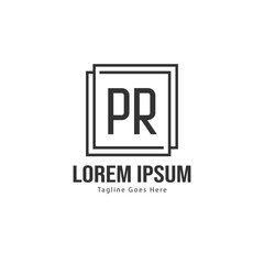 Initial PR logo template with modern frame. Minimalist PR letter logo vector illustration