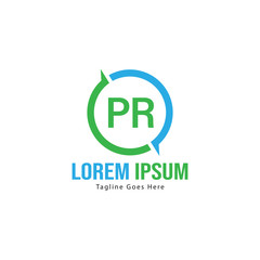 Initial PR logo template with modern frame. Minimalist PR letter logo vector illustration