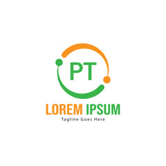 Initial PT logo template with modern frame. Minimalist PT letter logo vector illustration